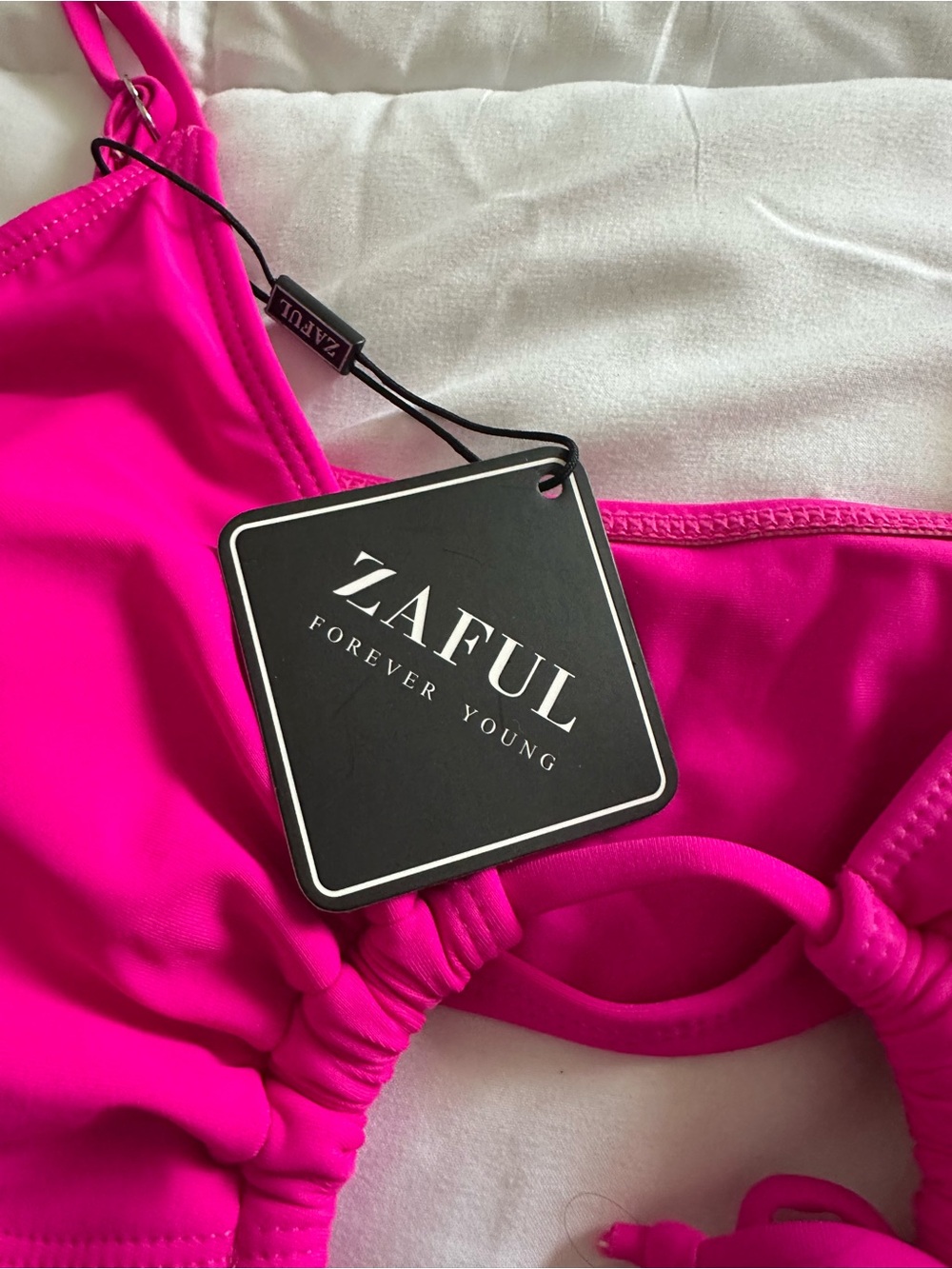 Zaful Hot Pink Tie-Front Bikini Top and bottom size 10 - Picture 2 of 6
